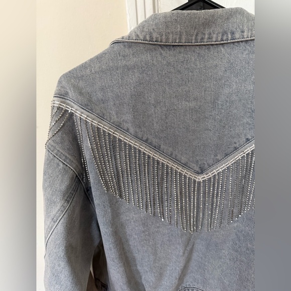 Windsor Rocker-Chic Rhinestone Fringe Denim Jacket, size L - Picture 11 of 14